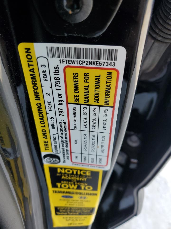 2022 FORD F150 SUPERCREW VIN:1FTEW1CP2NKE57343