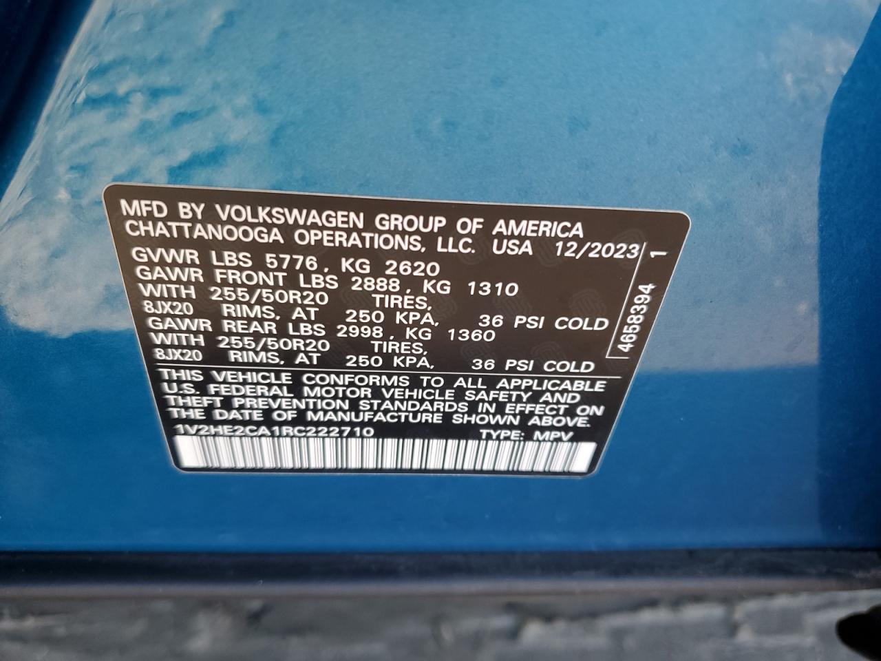 2024 VOLKSWAGEN ATLAS CROSS SPORT SE VIN:1V2HE2CA1RC222710