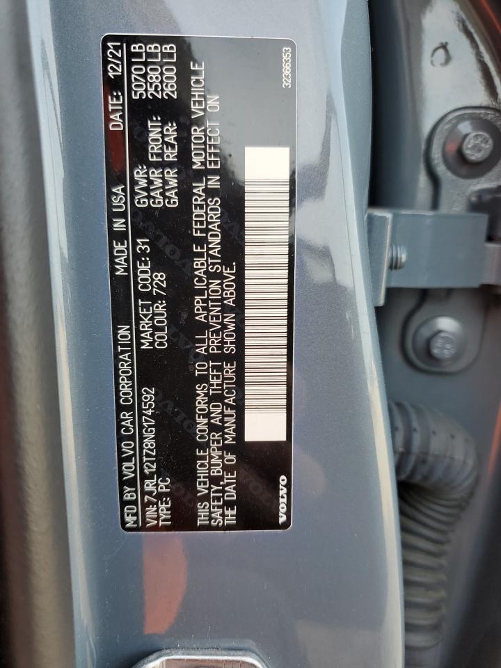 2022 VOLVO S60 B5 MOMENTUM VIN:7JRL12TZ8NG174592