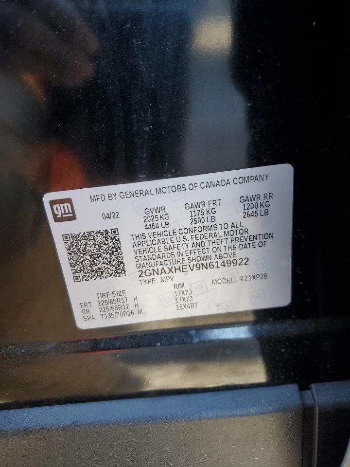 2022 CHEVROLET EQUINOX LS VIN:2GNAXHEV9N6149922