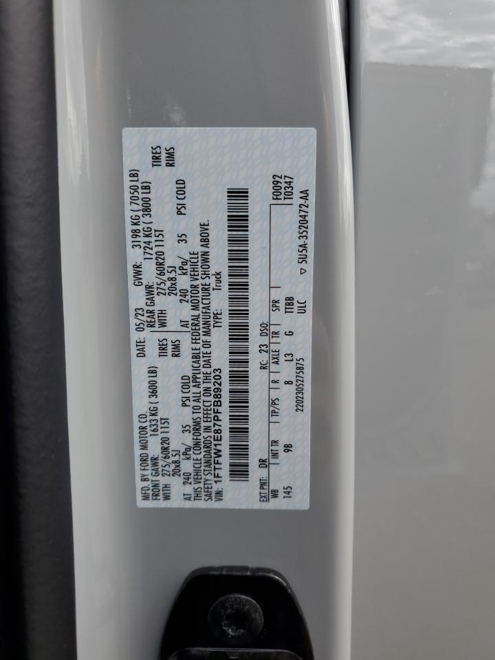 2023 FORD F150 SUPERCREW VIN:1FTFW1E87PFB89203