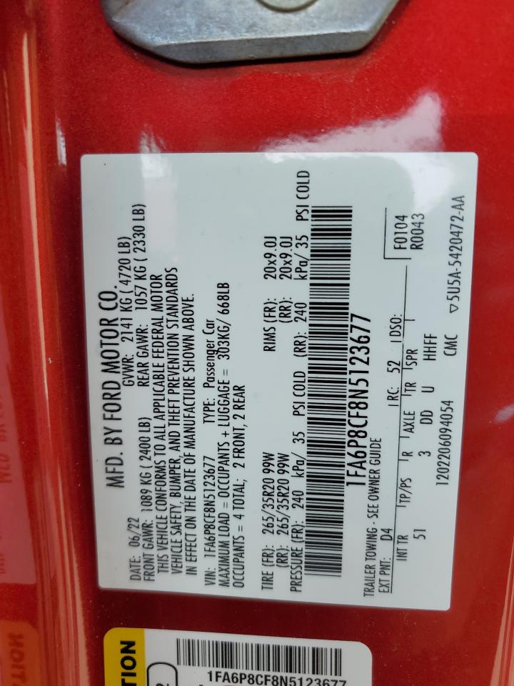 2022 FORD MUSTANG GT VIN:1FA6P8CF8N5123677