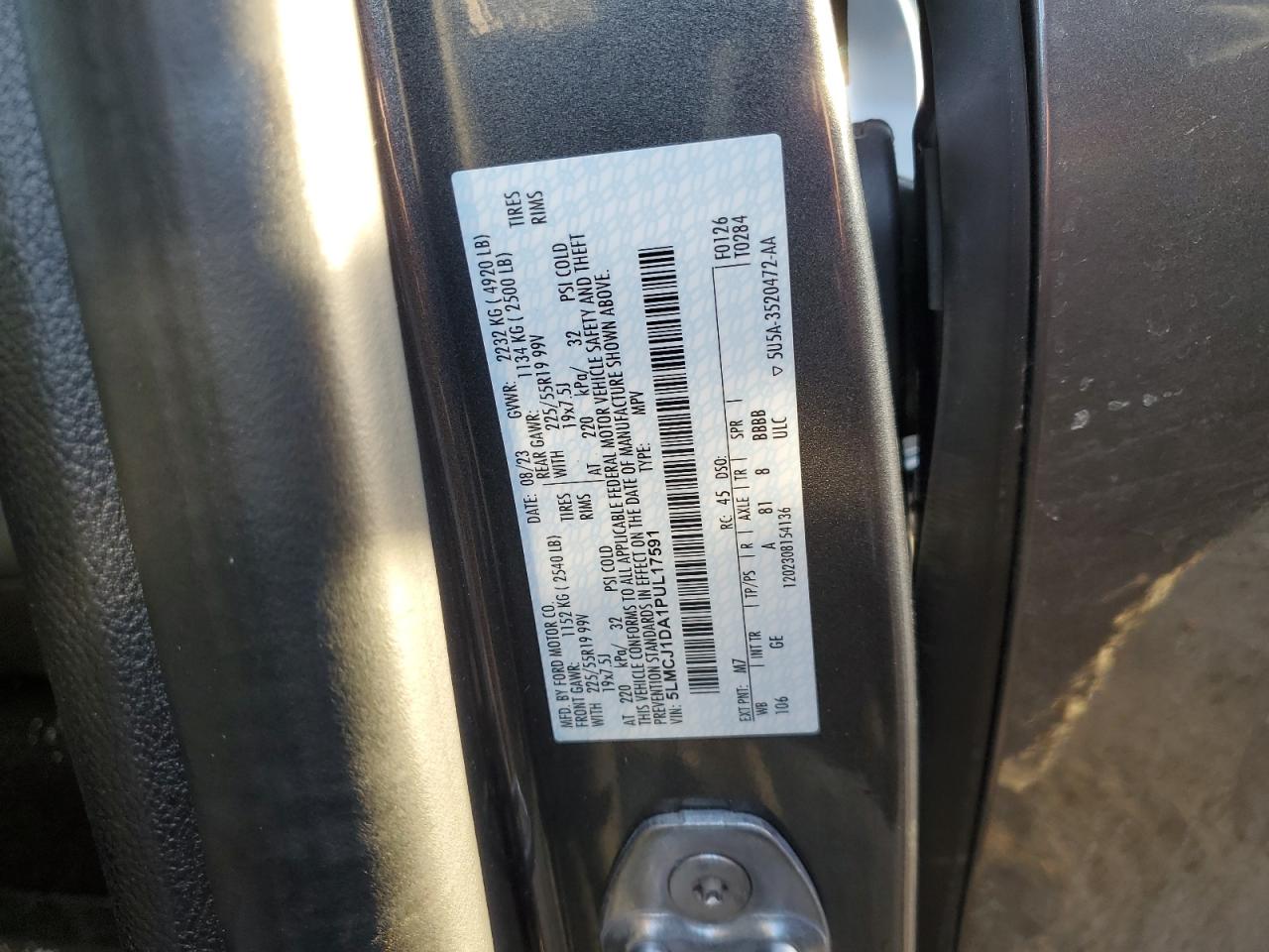 2023 LINCOLN CORSAIR VIN:5LMCJ1DA1PUL17591