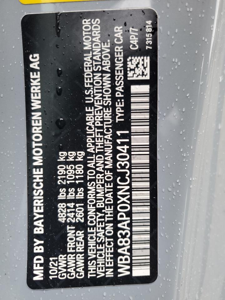 2022 BMW M440I VIN:WBA83AP0XNCJ30411