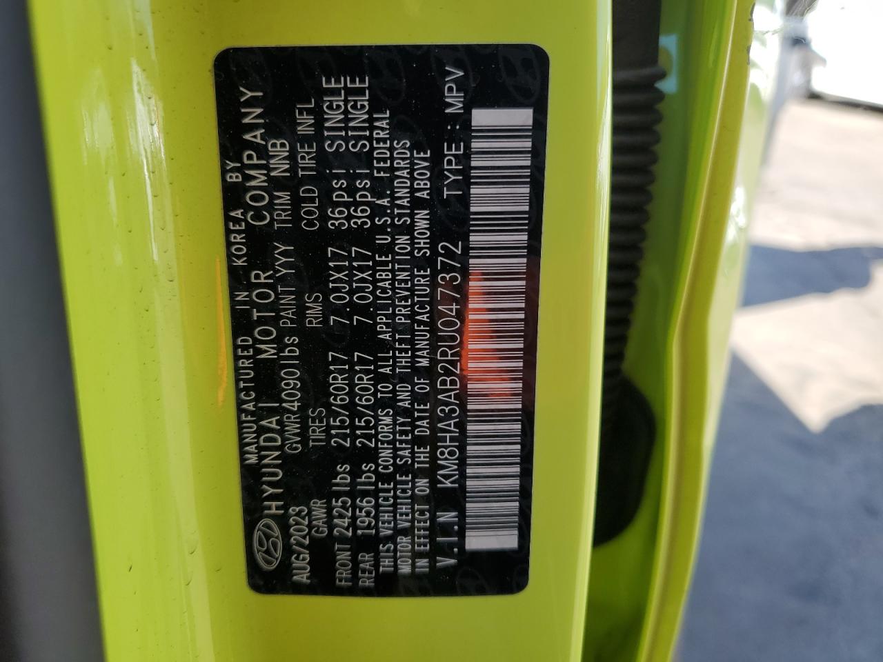 2024 HYUNDAI KONA SE VIN:KM8HA3AB2RU047372