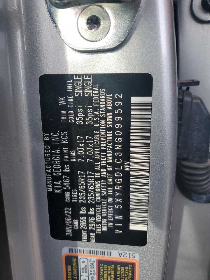 2022 KIA SORENTO LX VIN:5XYRGDLC3NG099592