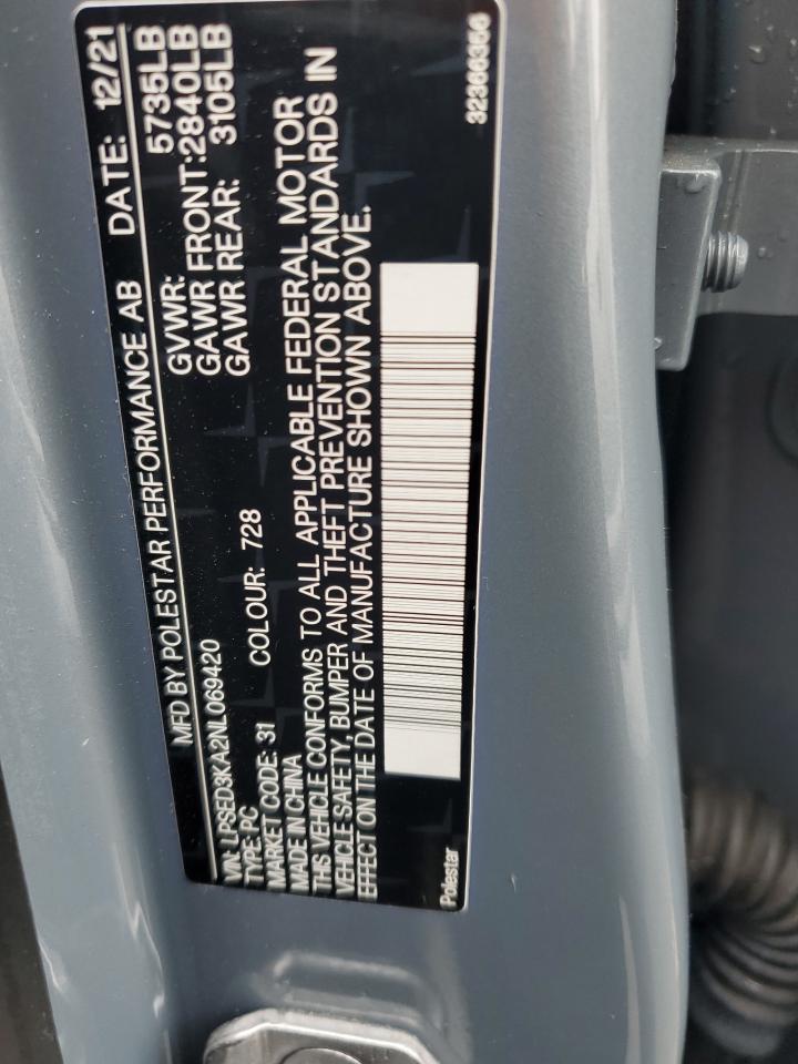 2022 POLESTAR 2 VIN:LPSED3KA2NL069420