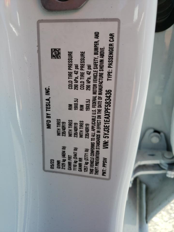 2023 TESLA MODEL 3 VIN:5YJ3E1EAXPF583436