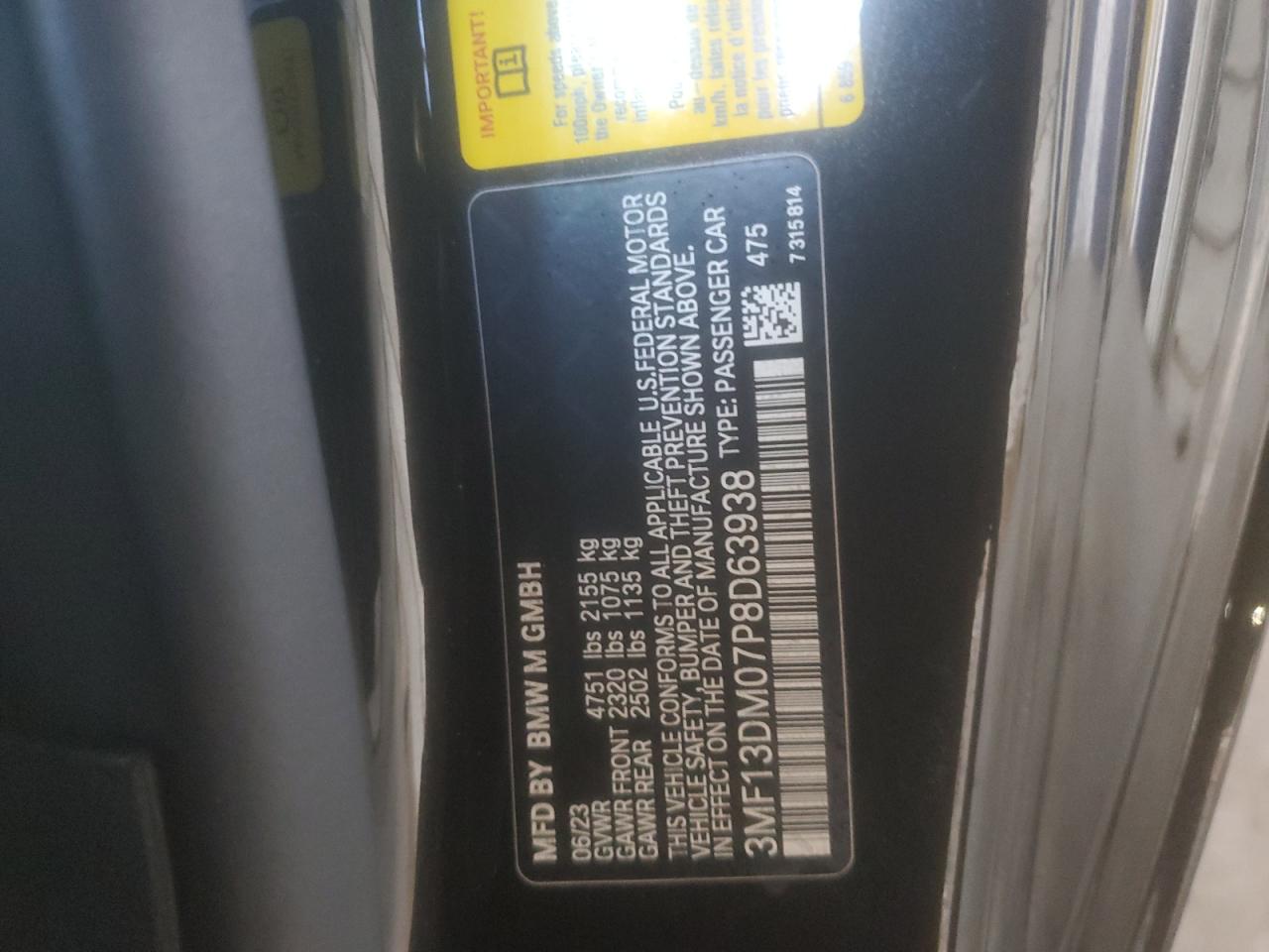 2023 BMW M2 VIN:3MF13DM07P8D63938