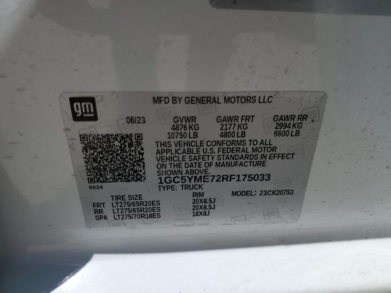 2024 CHEVROLET SILVERADO K2500 CUSTOM VIN:1GC5YME72RF175033