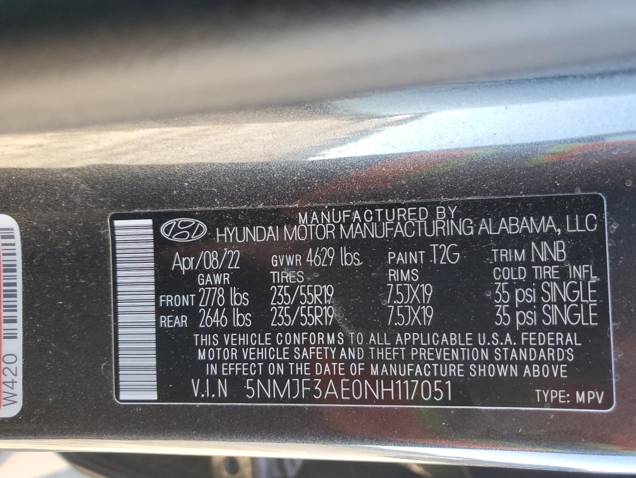 2022 HYUNDAI TUCSON SEL VIN:3NSN4K995MH645423