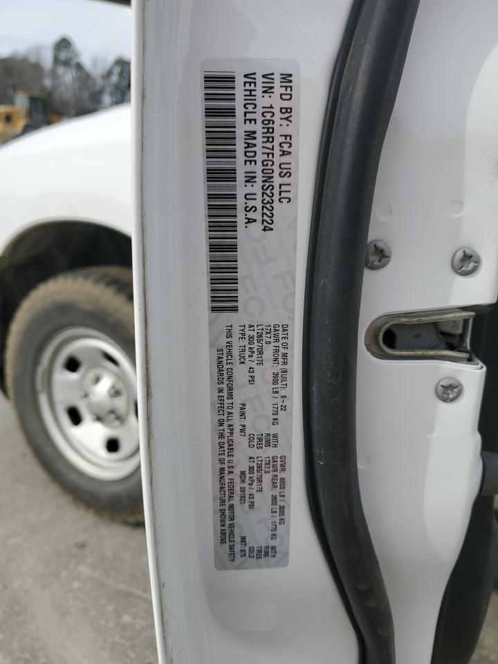 2022 RAM 1500 CLASSIC TRADESMAN VIN:1C6RR7FG0NS232224