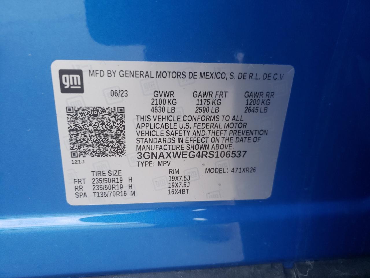 2024 CHEVROLET EQUINOX RS VIN:3GNAXWEG4RS106537