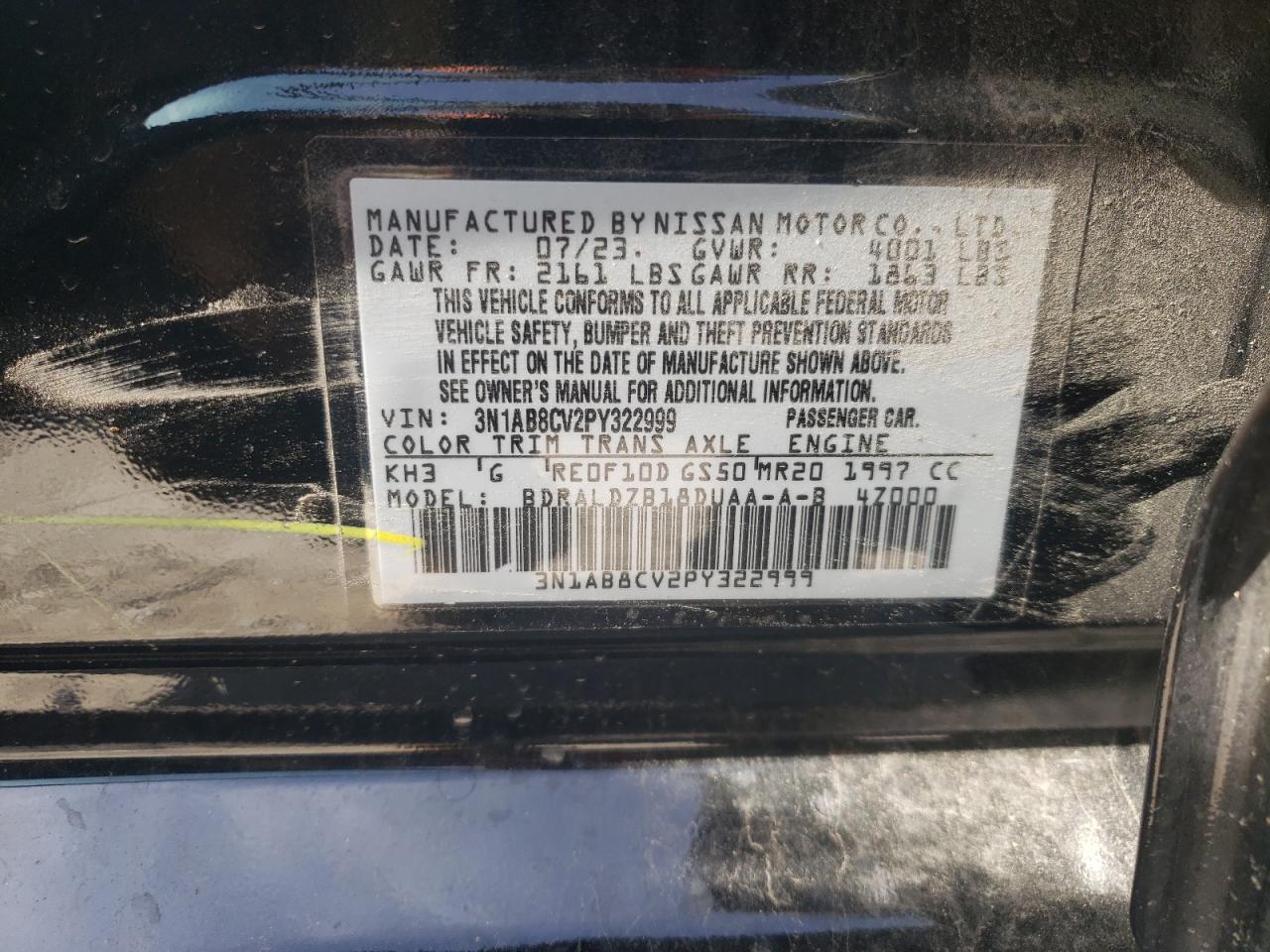 2023 NISSAN SENTRA SV VIN:4T3BK3BBXFU114496