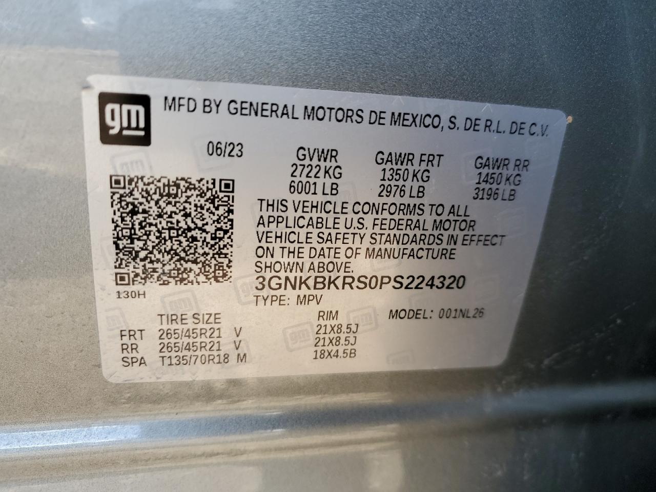 2023 CHEVROLET BLAZER RS VIN:3GNKBKRS0PS224320