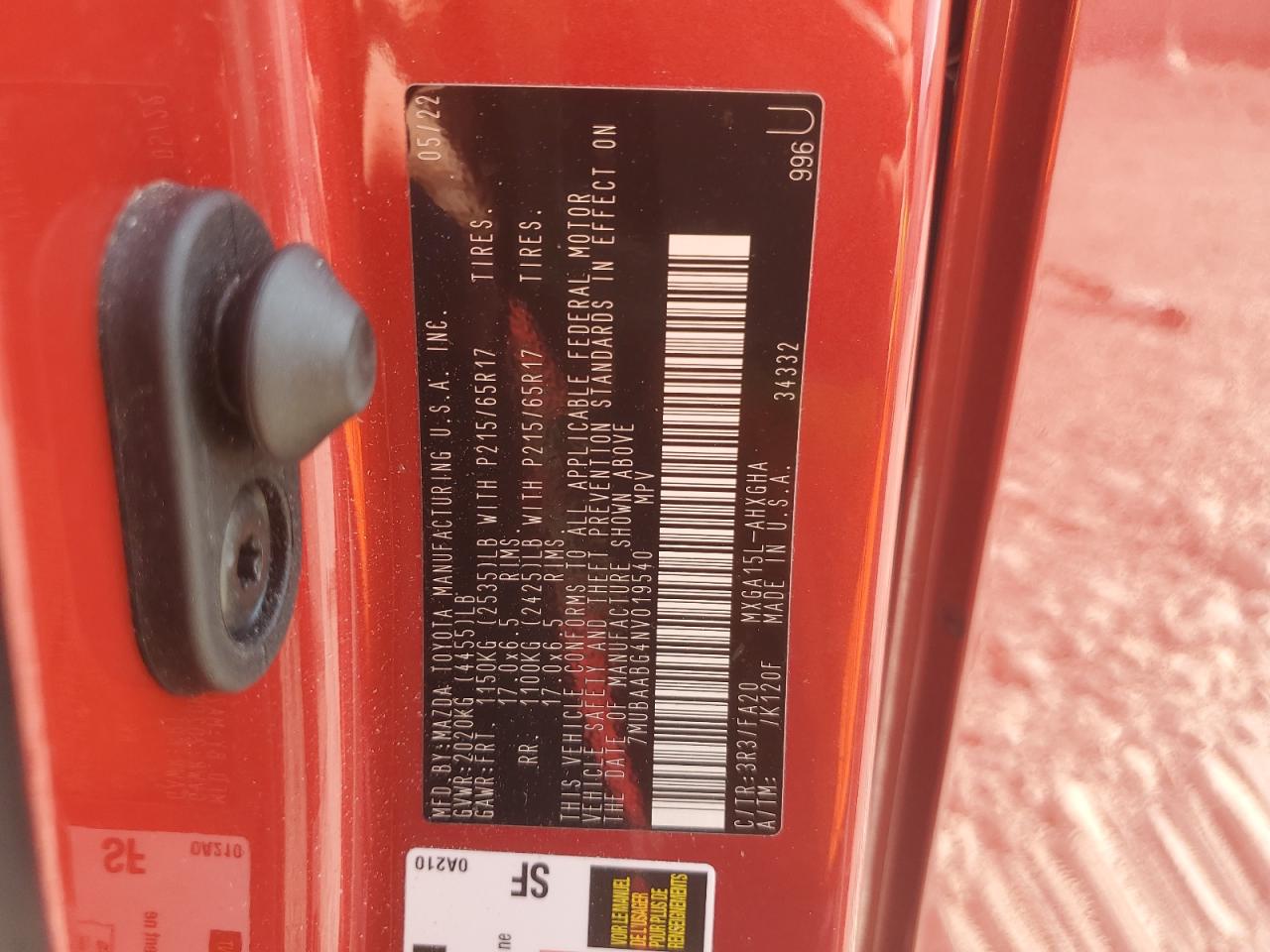 2022 TOYOTA COROLLA CROSS LE VIN:7MUBAABG4NV019540