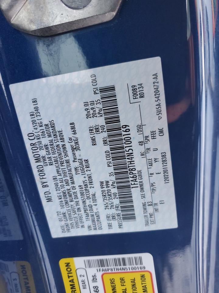 2022 FORD MUSTANG VIN:1FA6P8TH4N5100169