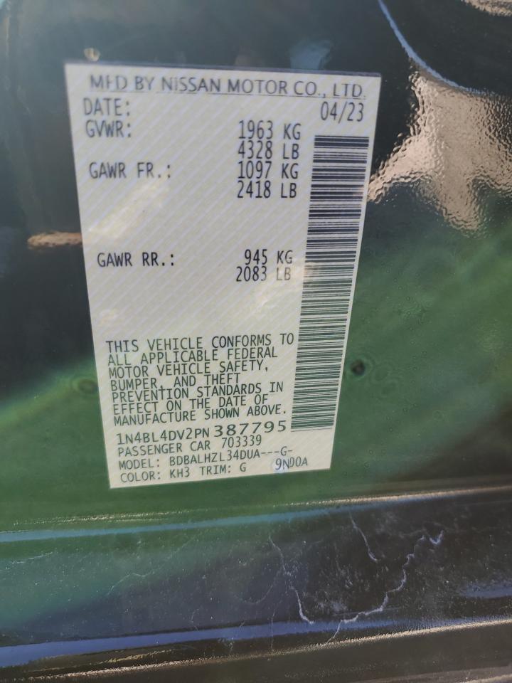 2023 NISSAN ALTIMA SV VIN:1N4BL4DV2PN387795