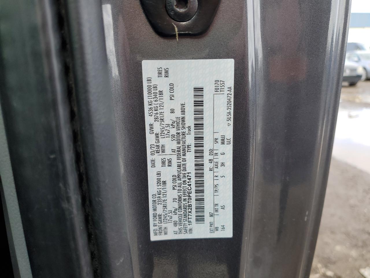 2023 FORD F250 SUPER DUTY VIN:1FT7X2BT0PEC41471