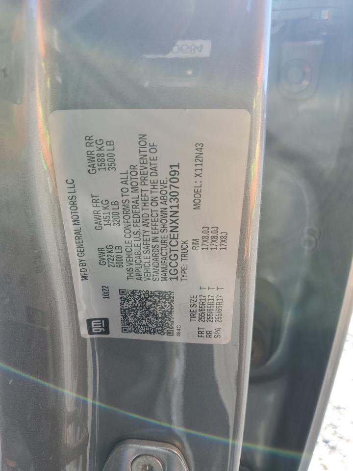 2022 CHEVROLET COLORADO LT VIN:1GCGTCENXN1307091