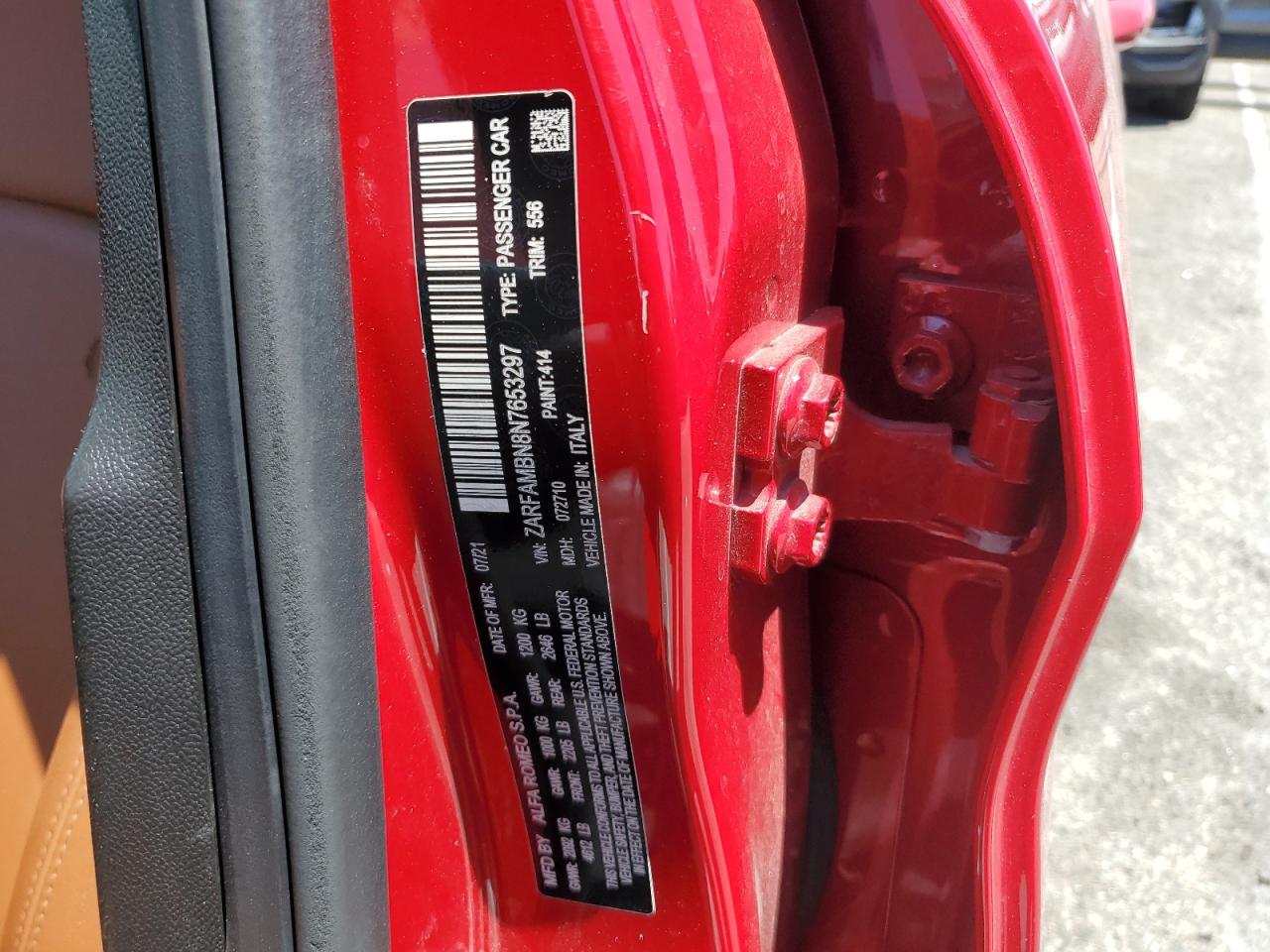 2022 ALFA ROMEO GIULIA SUPER VIN:ZARFAMBN8N7653297