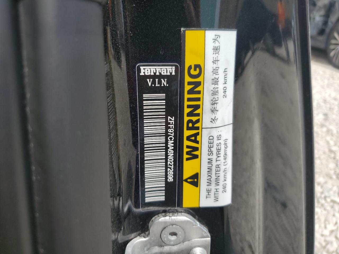 2022 FERRARI 812 GTS VIN:ZFF97CMA6N0272696