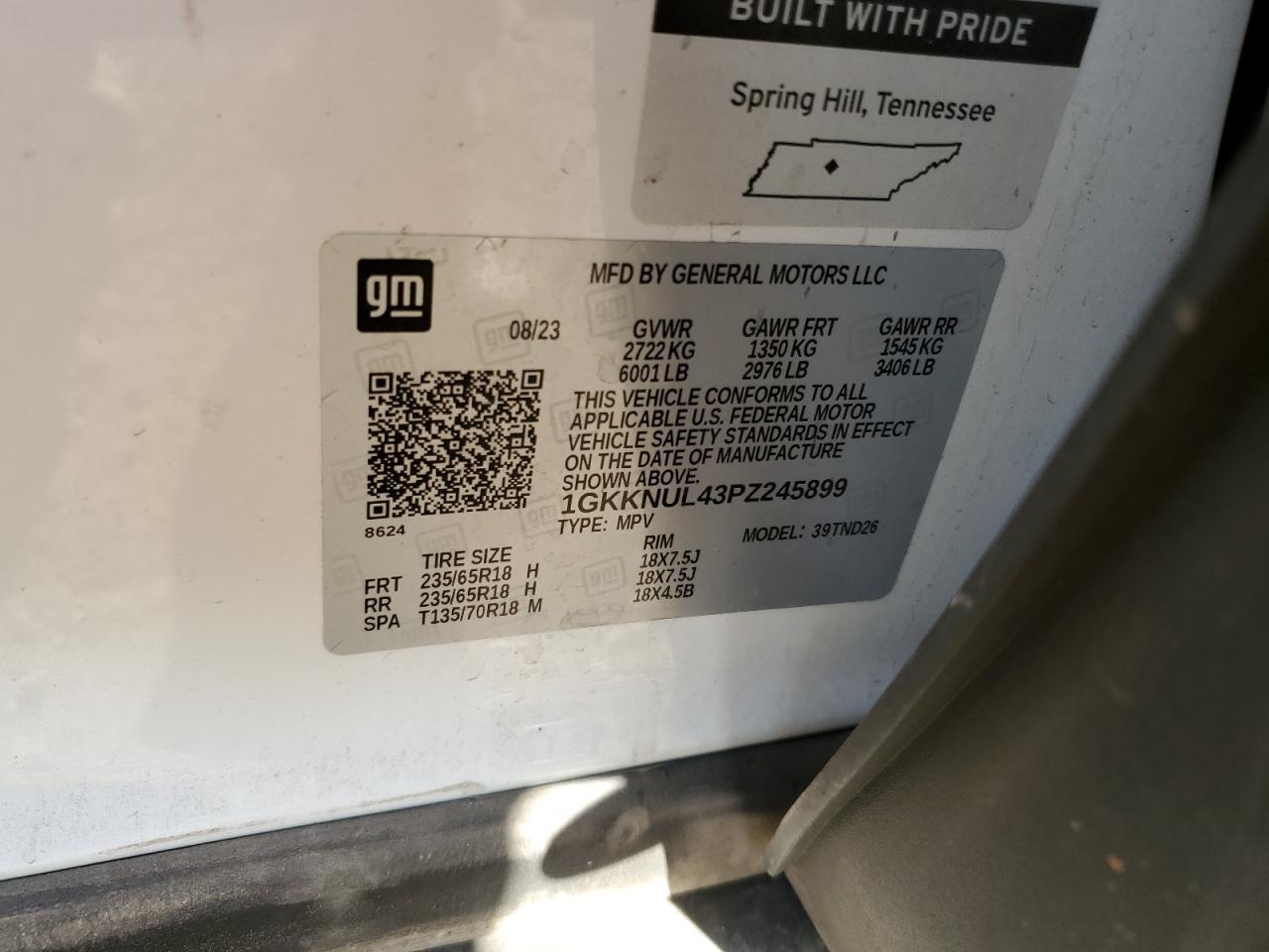 2023 GMC ACADIA SLT VIN:1GKKNUL43PZ245899