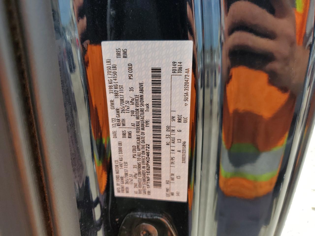 2023 FORD F150 VIN:1FTNF1E82PKD46722