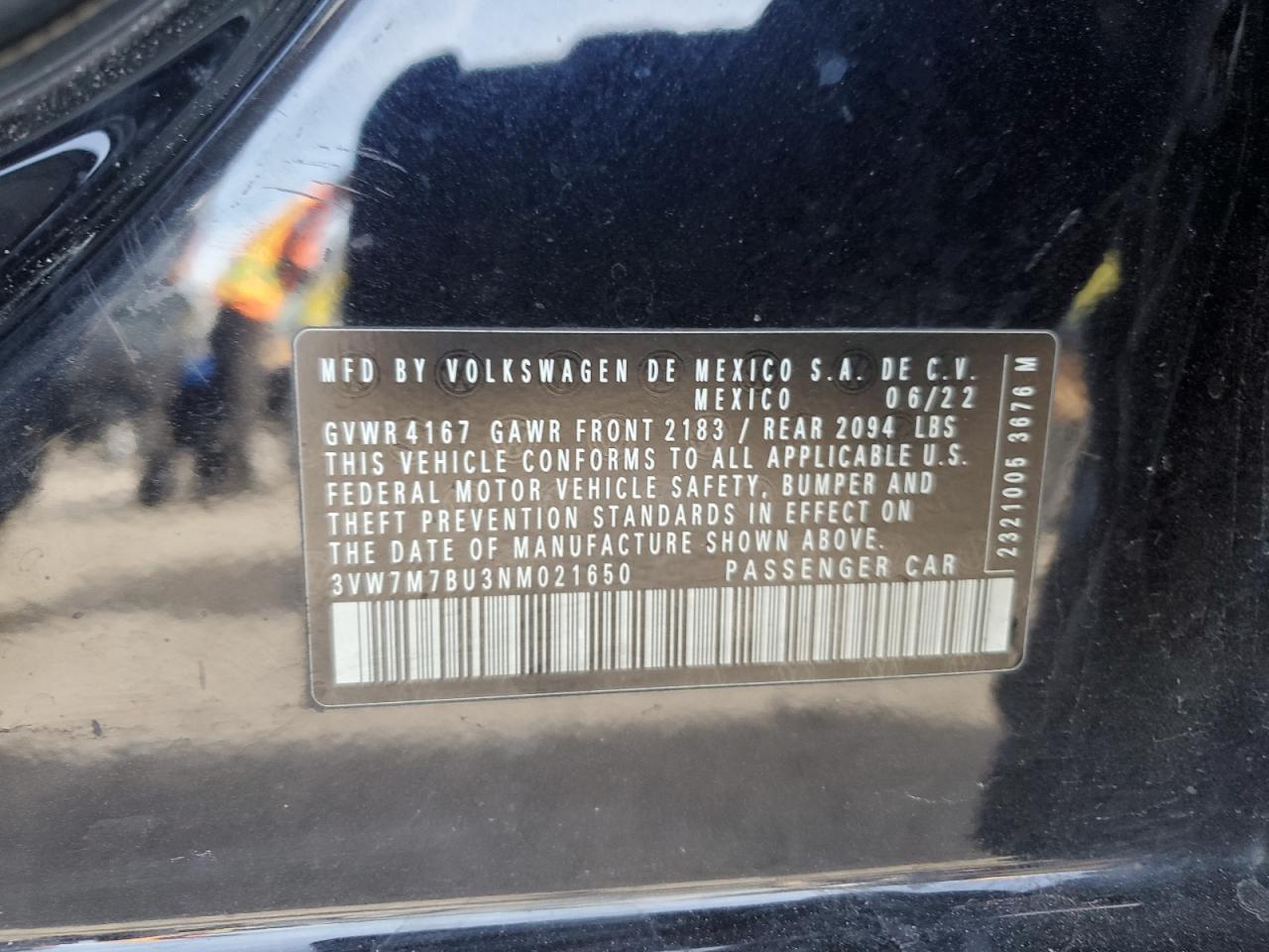 2022 VOLKSWAGEN JETTA SE VIN:3VW7M7BU3NM021650