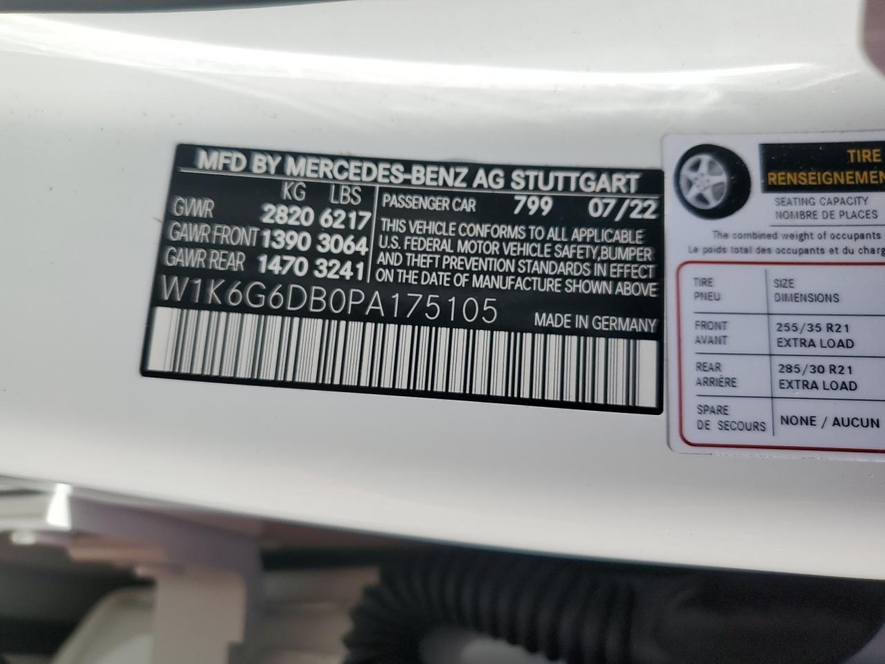 2023 MERCEDES-BENZ S 500 4MATIC VIN:W1K6G6DB0PA175105