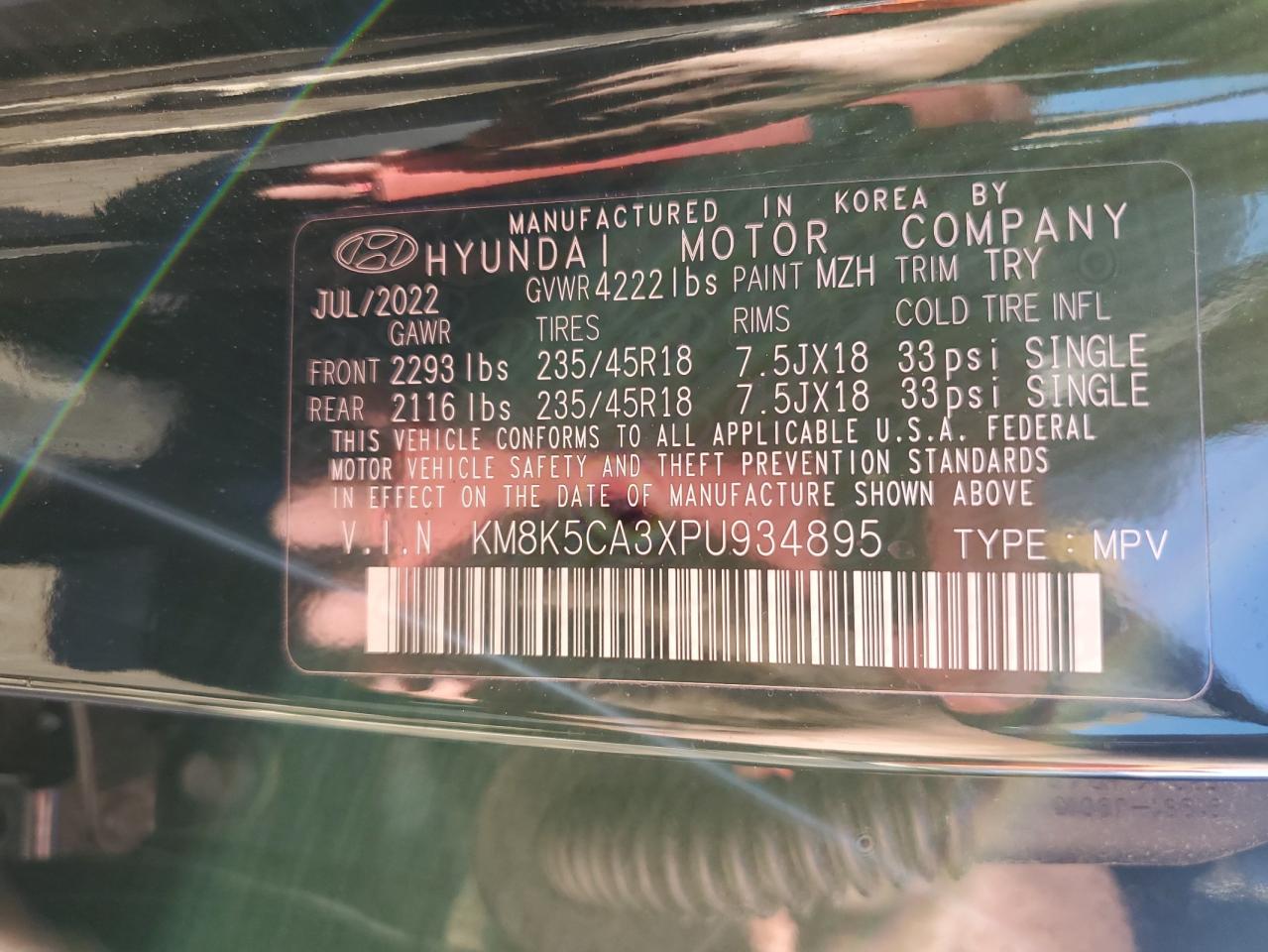 2023 HYUNDAI KONA LIMITED VIN:KM8K5CA3XPU934895