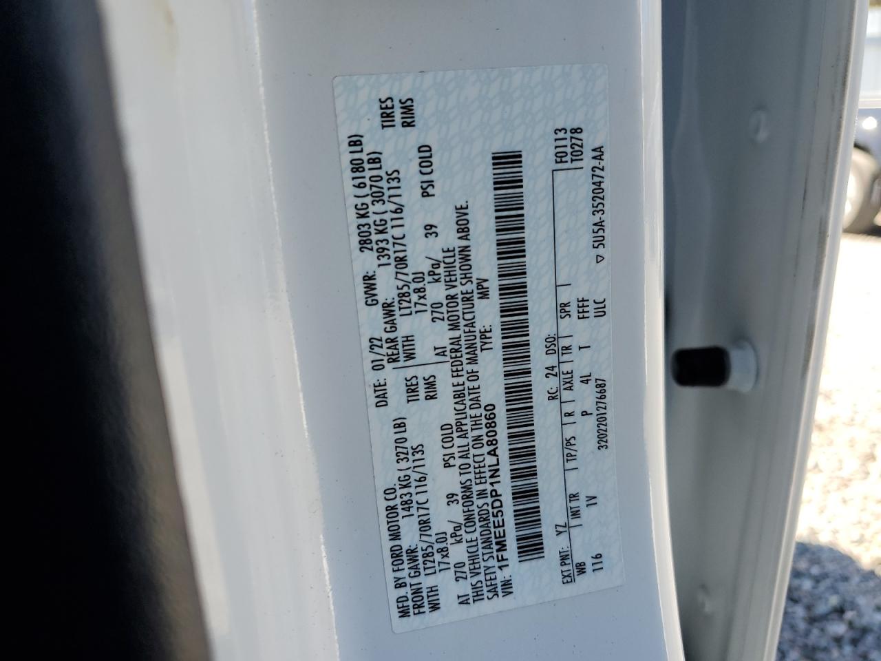 2022 FORD BRONCO BASE VIN:1FMEE5DP1NLA80860