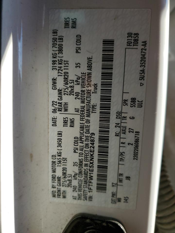 2022 FORD F150 SUPERCREW VIN:1FTFW1E5XNKE24879