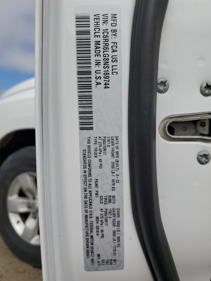 2022 RAM 1500 CLASSIC SLT VIN:1C6RR6LG8NS169744