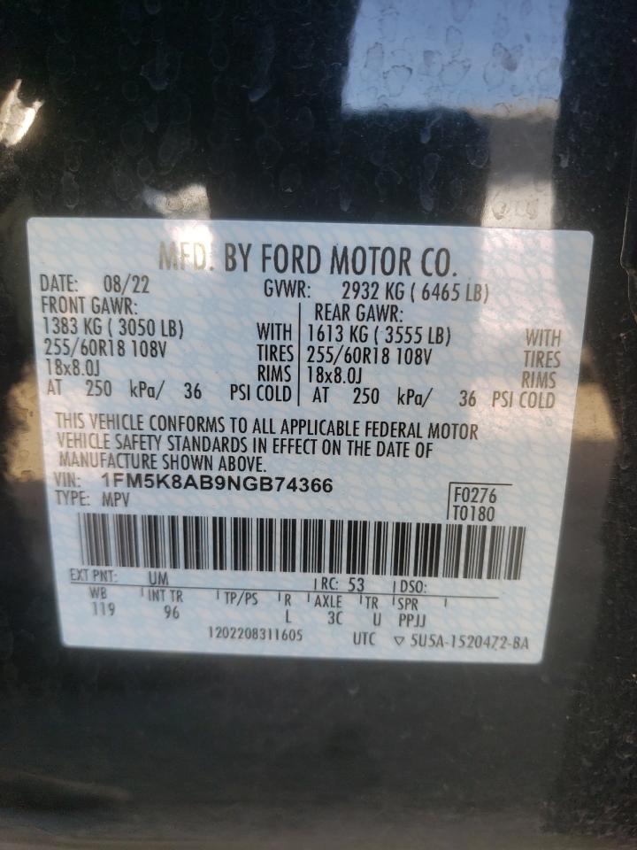 2022 FORD EXPLORER POLICE INTERCEPTOR VIN:1FM5K8AB9NGB74366