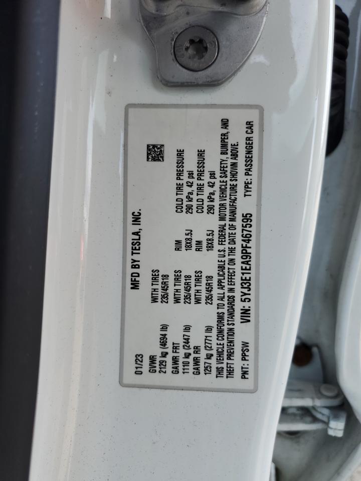 2023 TESLA MODEL 3 VIN:5YJ3E1EA9PF467595