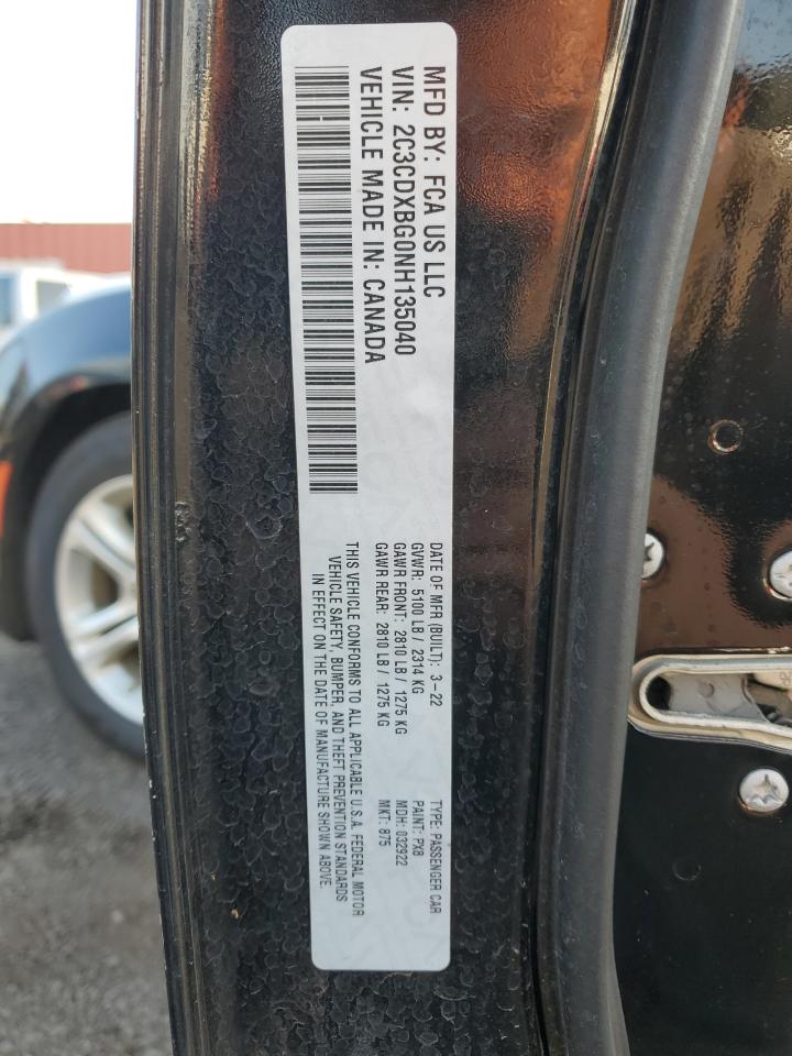 2022 DODGE CHARGER SXT VIN:2C3CDXBG0NH135040