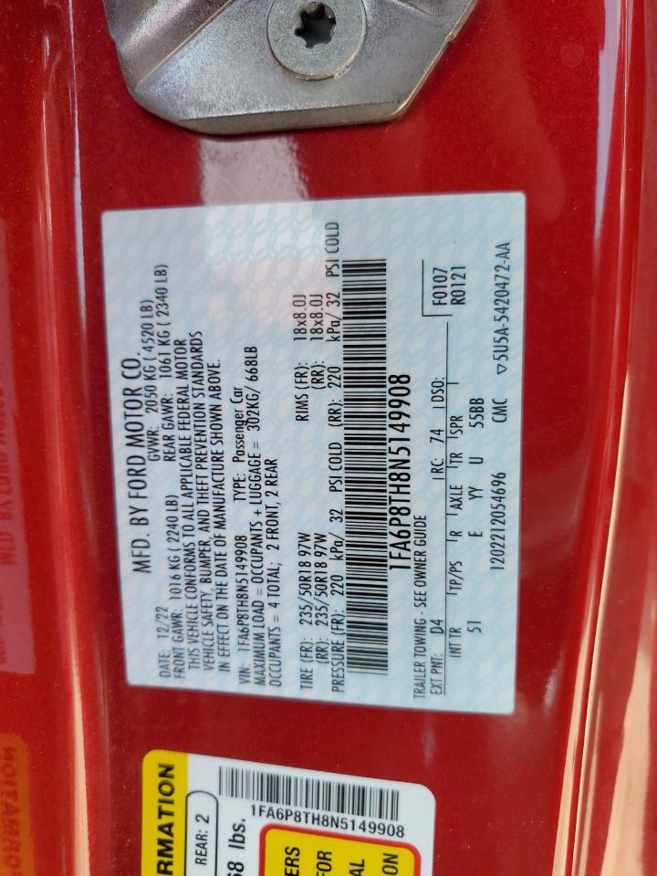 2022 FORD MUSTANG VIN:1FA6P8TH8N5149908