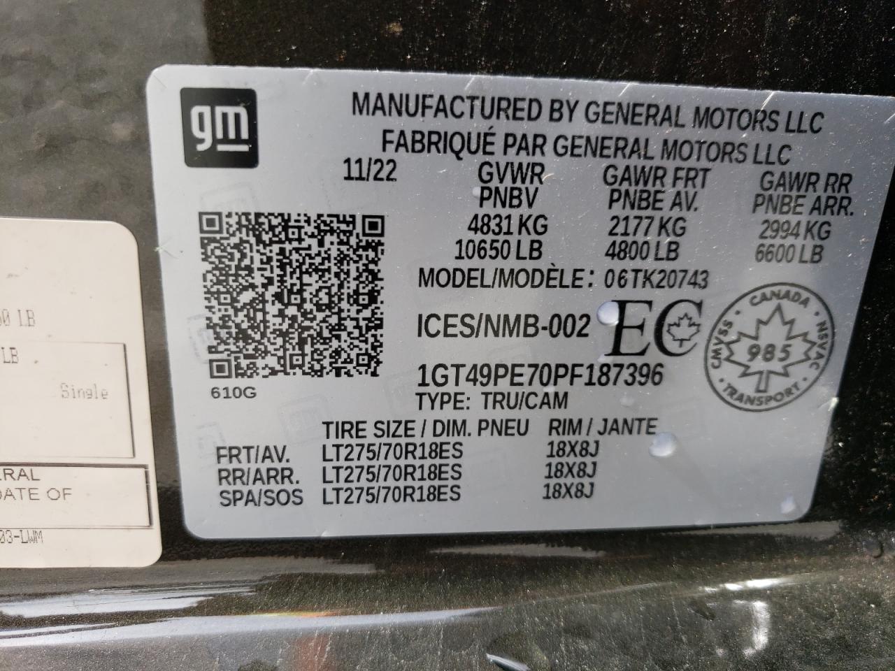 2023 GMC SIERRA K2500 AT4 VIN:1GT49PE70PF187396