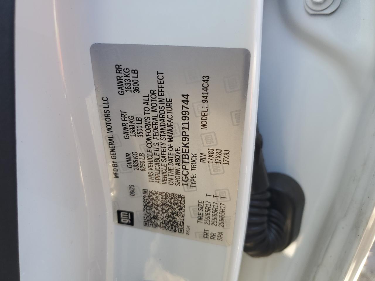 2023 CHEVROLET COLORADO VIN:1GCPTBEK9P1199744