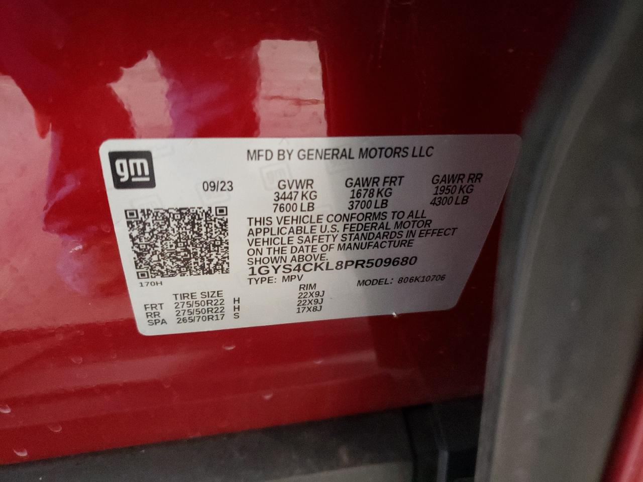 2023 CADILLAC ESCALADE PREMIUM LUXURY VIN:1GYS4CKL8PR509680