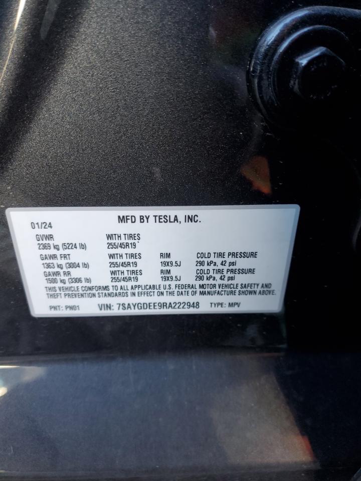 2024 TESLA MODEL Y VIN:7SAYGDEE9RA222948