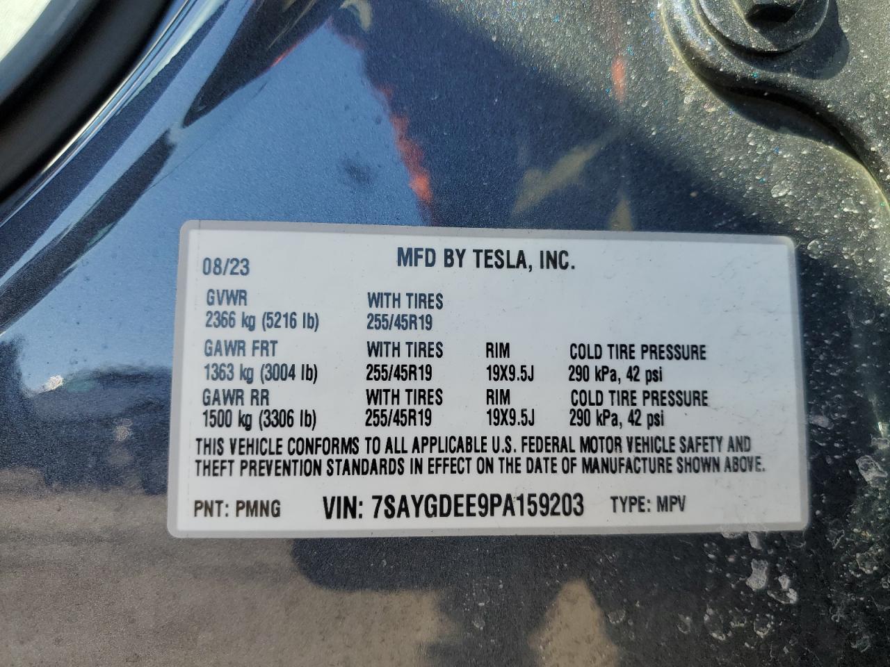 2023 TESLA MODEL Y VIN:7SAYGDEE9PA159203