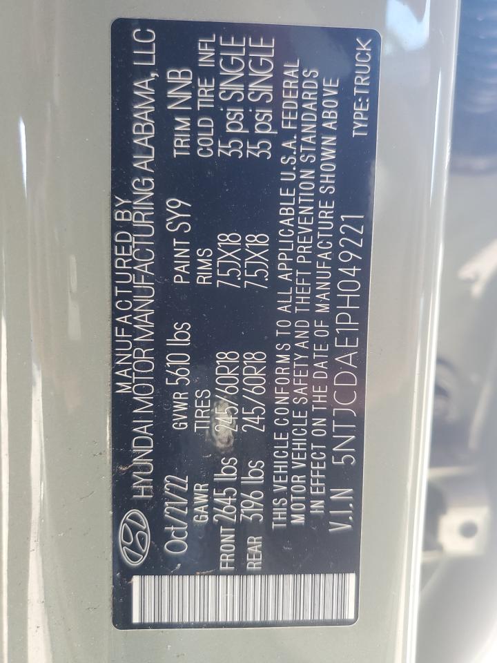 2023 HYUNDAI SANTA CRUZ SEL VIN:5NTJCDAE1PH049221