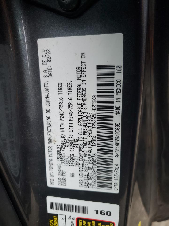 2022 TOYOTA TACOMA ACCESS CAB VIN:3TYRX5GN0NT050536