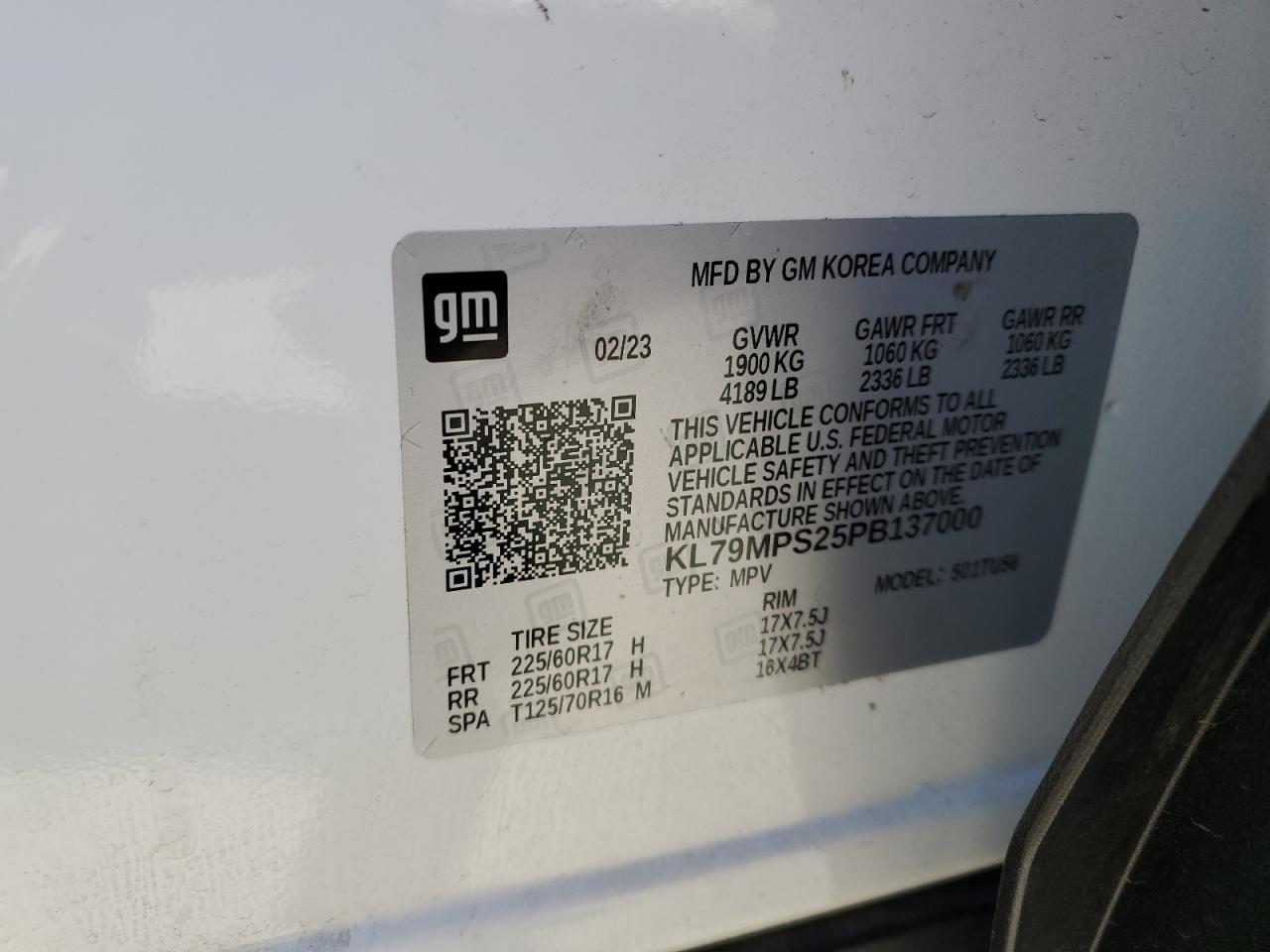 2023 CHEVROLET TRAILBLAZER LT VIN:KL79MPS25PB137000