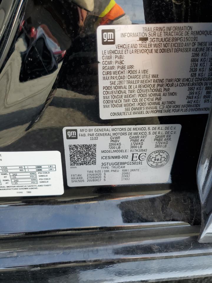 2023 GMC SIERRA K1500 DENALI VIN:3GTUUGE89PG150191