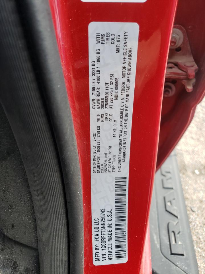 2022 RAM 1500 BIG HORN/LONE STAR VIN:1C6SRFFT3NN250742