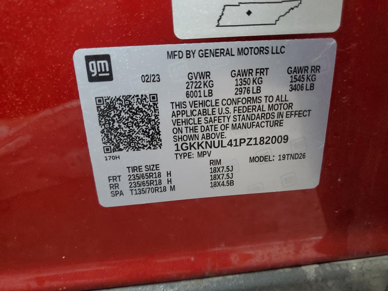 2023 GMC ACADIA SLT VIN:1GKKNUL41PZ182009