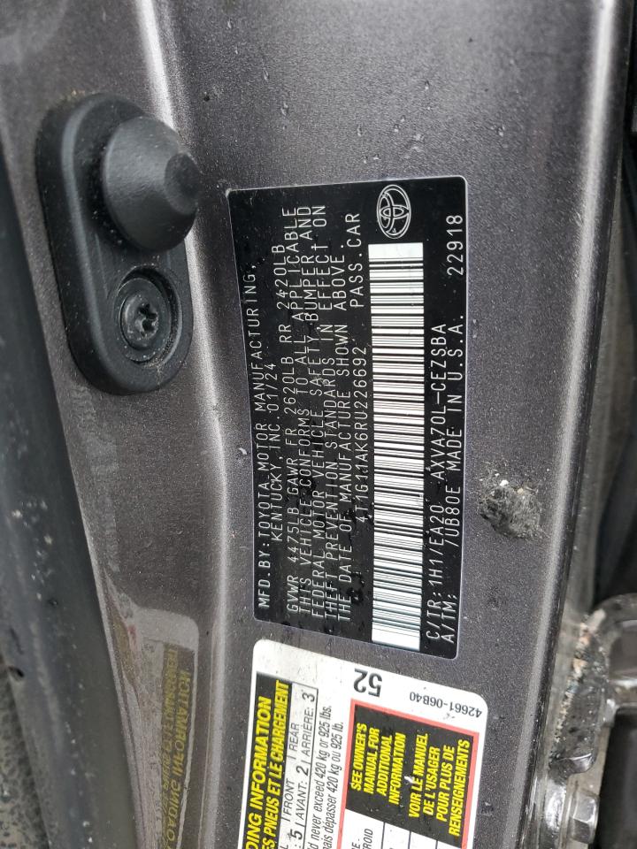 2024 TOYOTA CAMRY SE NIGHT SHADE VIN:4T1G11AK6RU226692